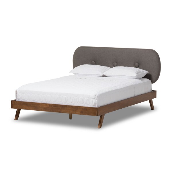 Baxton Studio Penelope Solid Walnut Wood Grey Upholstered King Size Platform Bed 131-7111 - main